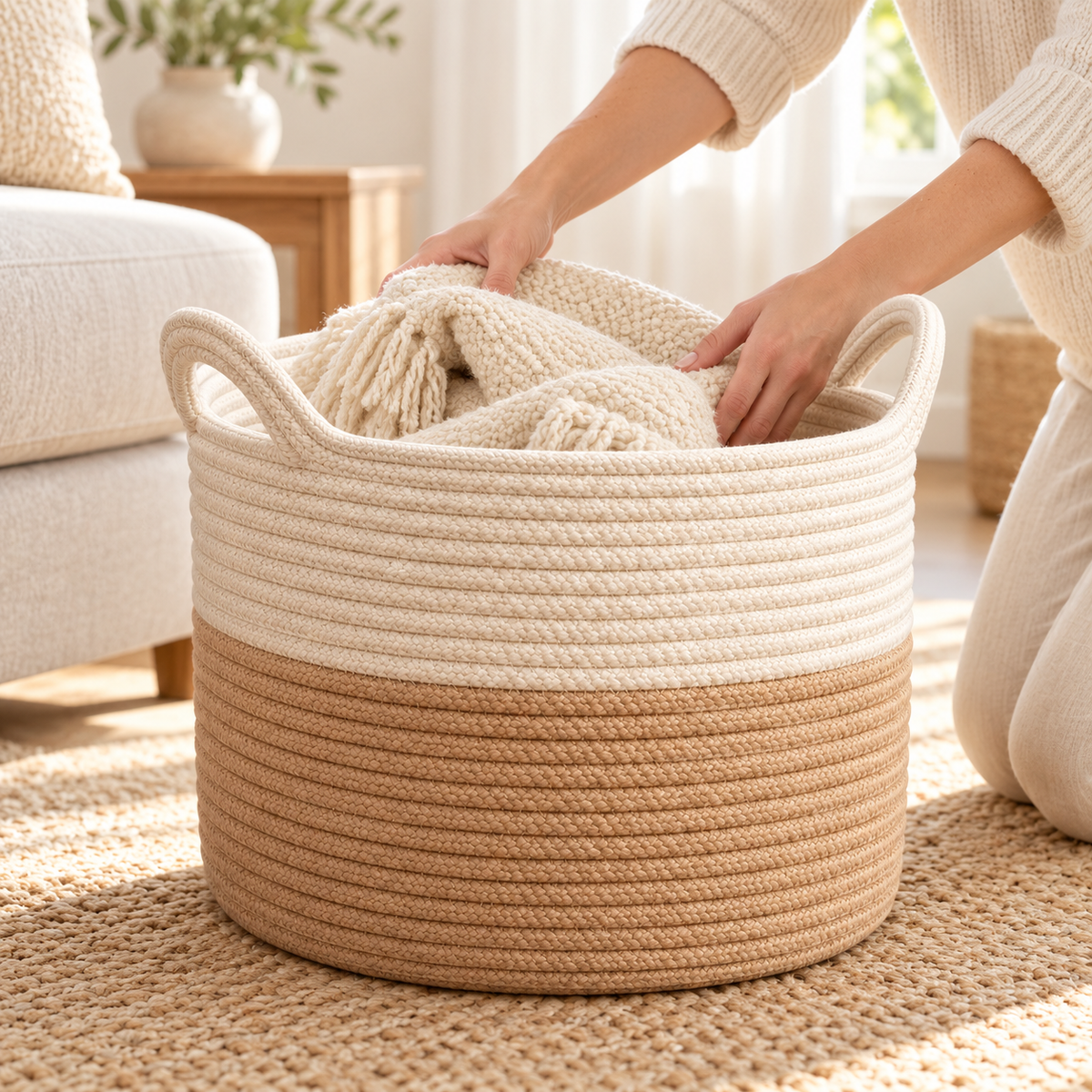 Two-Tone Cotton Rope Basket — how to use