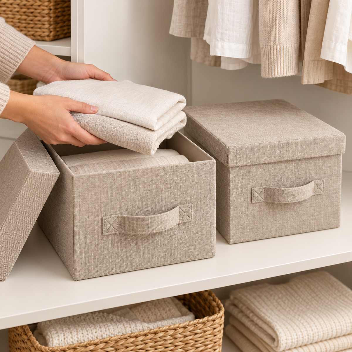Fabric Storage Boxes with Lids — Set of 2 — how to use