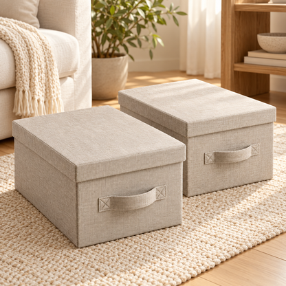 Fabric Storage Boxes with Lids — Set of 2 — everyday setting