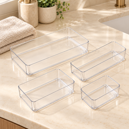 Clear Modular Drawer Trays — Set of 4 — care and storage