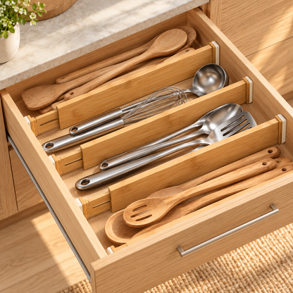 Adjustable Bamboo Drawer Dividers — Set of 4 — everyday setting