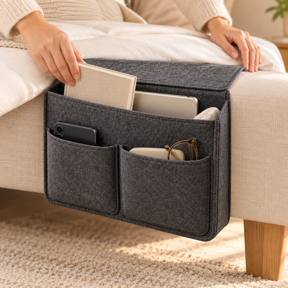 Felt Bedside Organizer — how to use