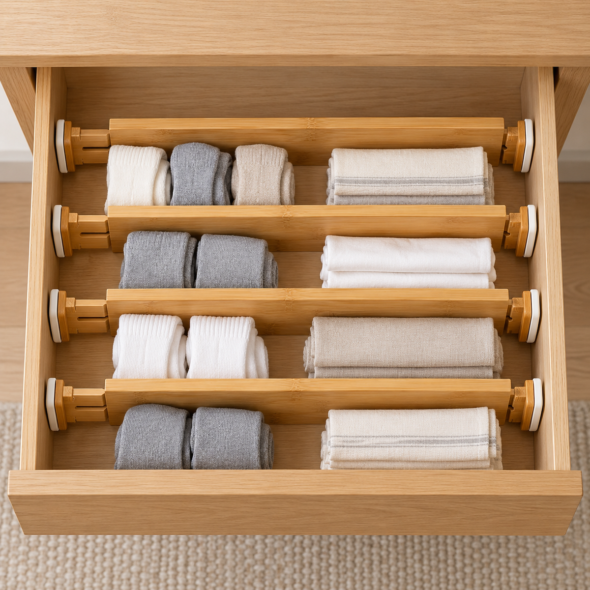 Adjustable Bamboo Drawer Dividers — Set of 4 — how to use