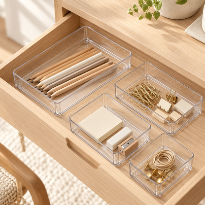 Clear Modular Drawer Trays — Set of 4 — everyday setting